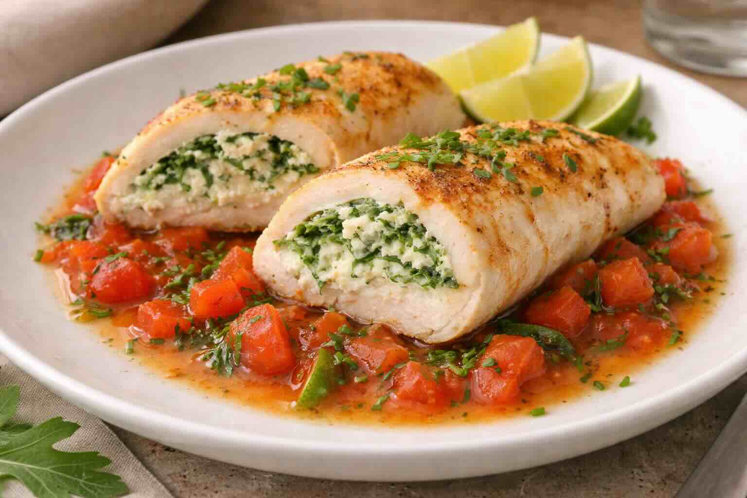 Rucola-Hähnchen mit Tomaten-Vinaigrette