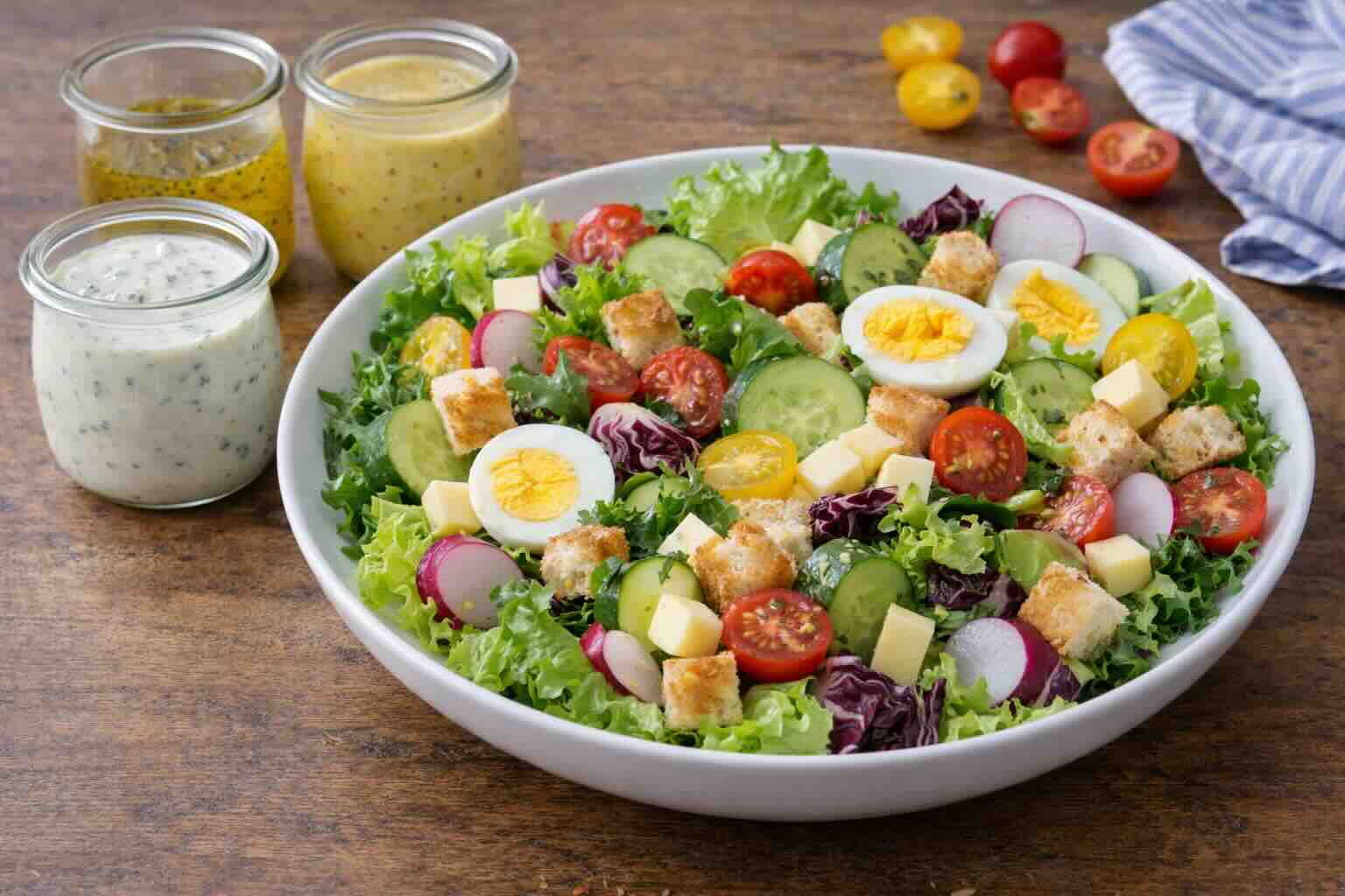 Salat der Saison mit passendem Dressing